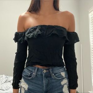 Black BEBE Off the Shoulder Top